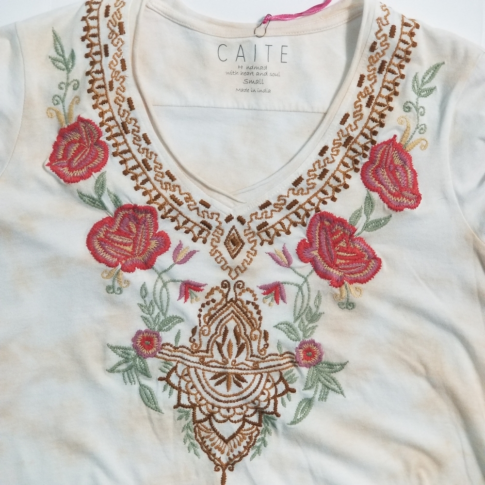 CAITE Dawson Embroidered Boho Tan Tie Dye Shirt Women's Size Small - Picture 4 of 14